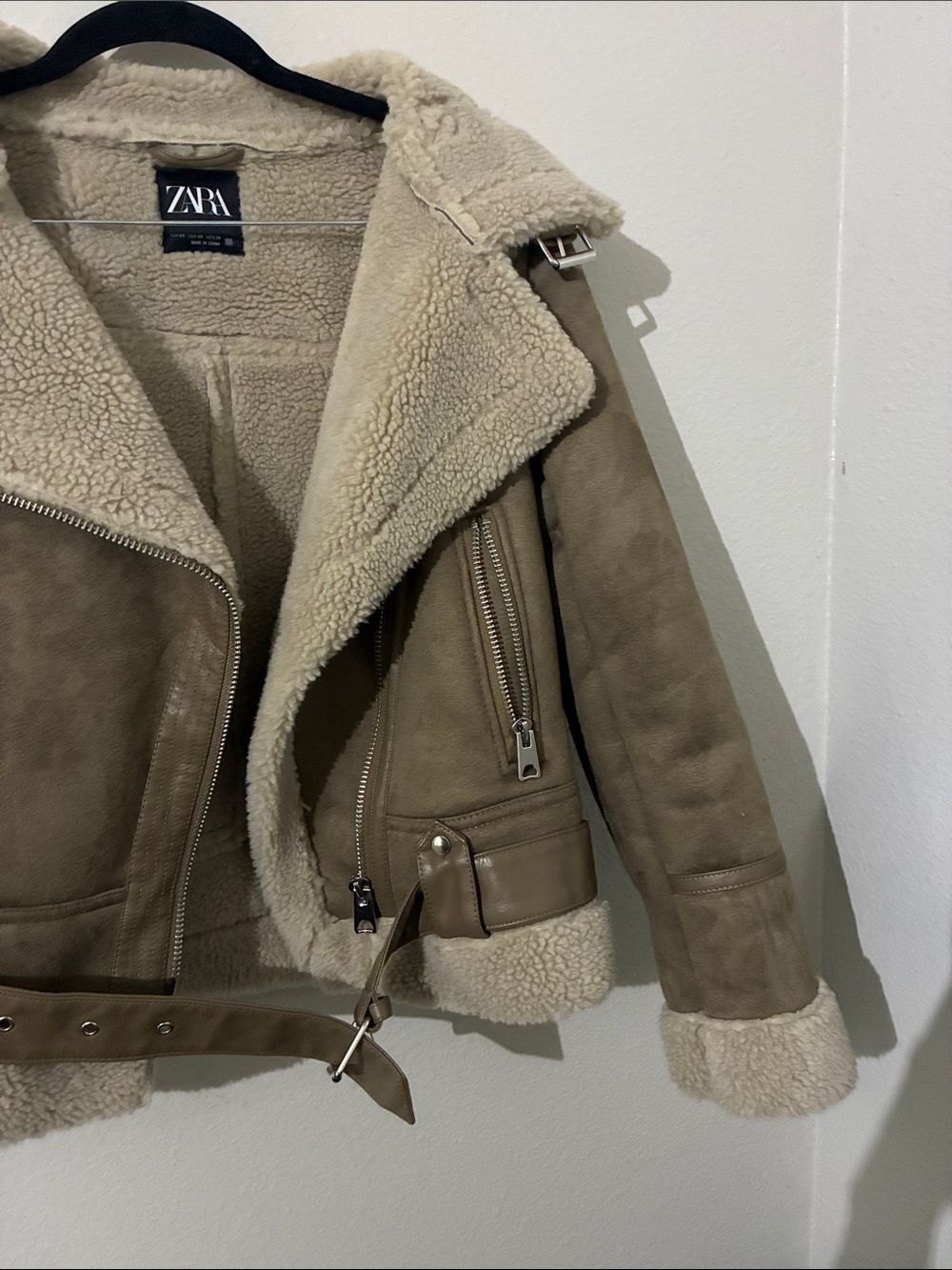 Zara Double Faced Faux Suede Shearling Biker Jacket - Picture 6 of 11